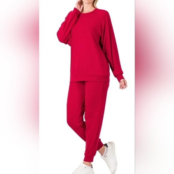 NEW! Brown Soft and Cozy Raglan Sleeve Pullover Jogger Pants 2Pc Set - Picture 2 of 10